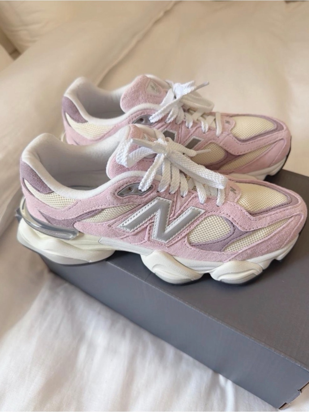 New Balance Women's Pink & Cream Mesh Suede Sneakers